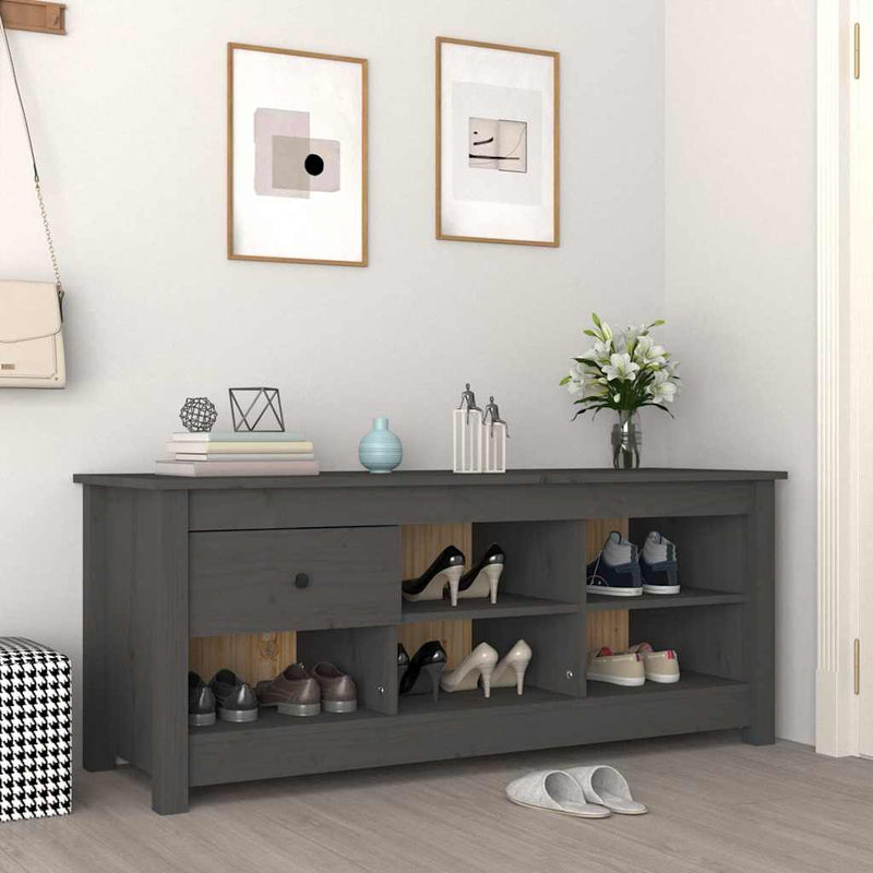 Dulap pentru pantofi, gri, 110x38x45,5 cm, lemn masiv pin