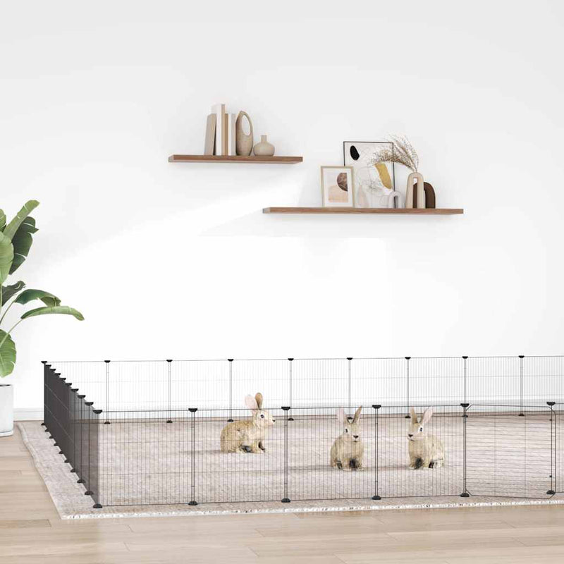 Cușcă animale de companie cu ușă 36 panouri negru 315x315x35 cm oțel