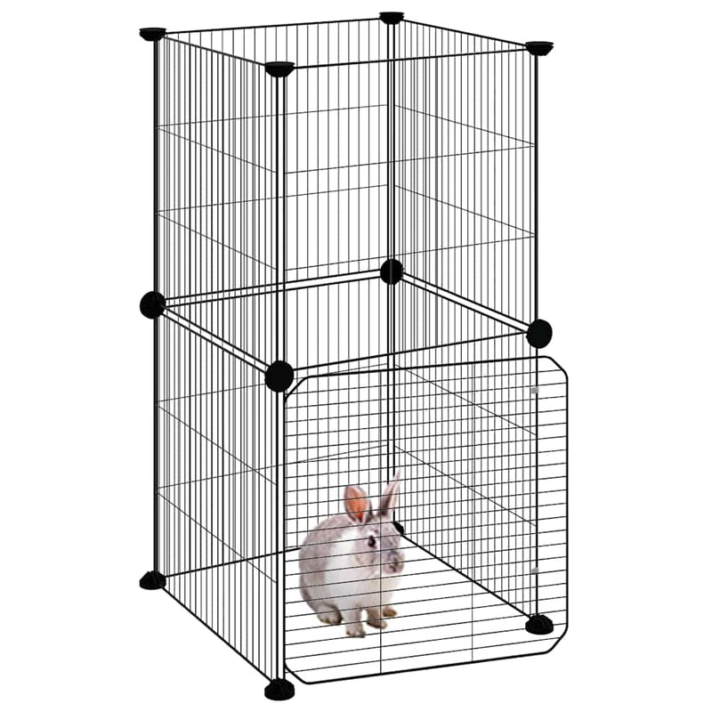 Cușcă animale de companie cu ușă, 8 panouri, negru 35x35x70cm oțel