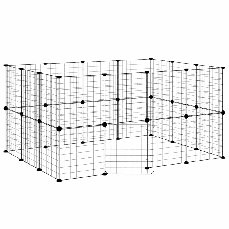 Cușcă animale de companie cu ușă 28 panouri negru 140x105x70 cm oțel