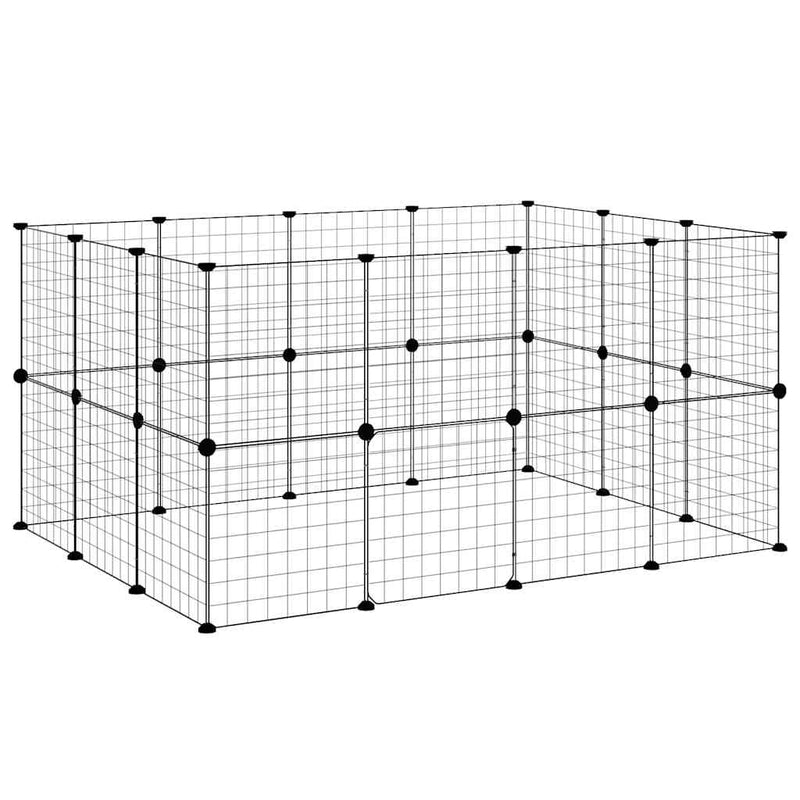 Cușcă animale de companie cu ușă 28 panouri negru 140x105x70 cm oțel