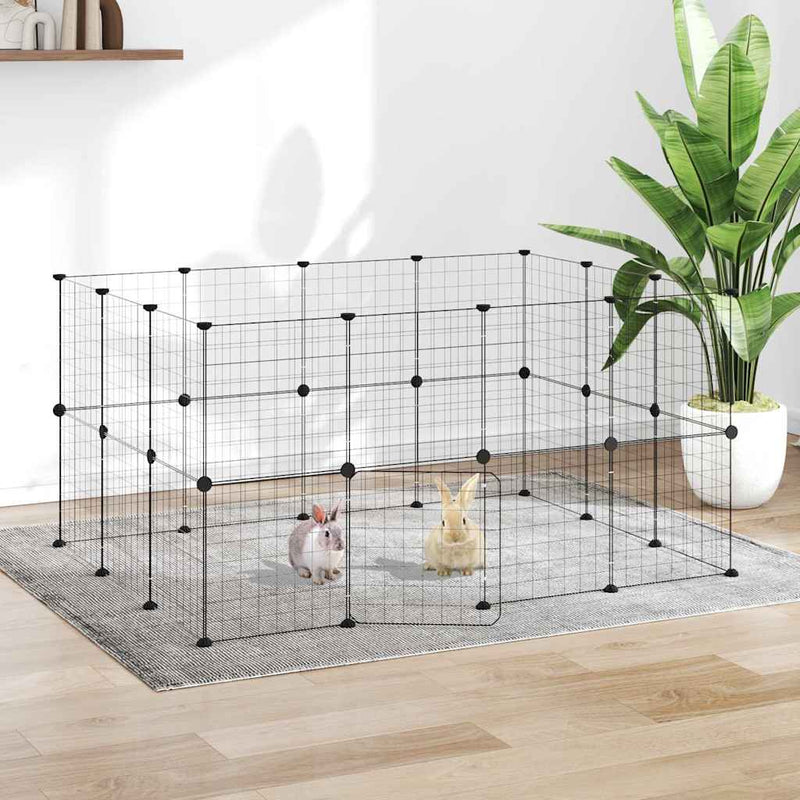 Cușcă animale de companie cu ușă 28 panouri negru 140x105x70 cm oțel