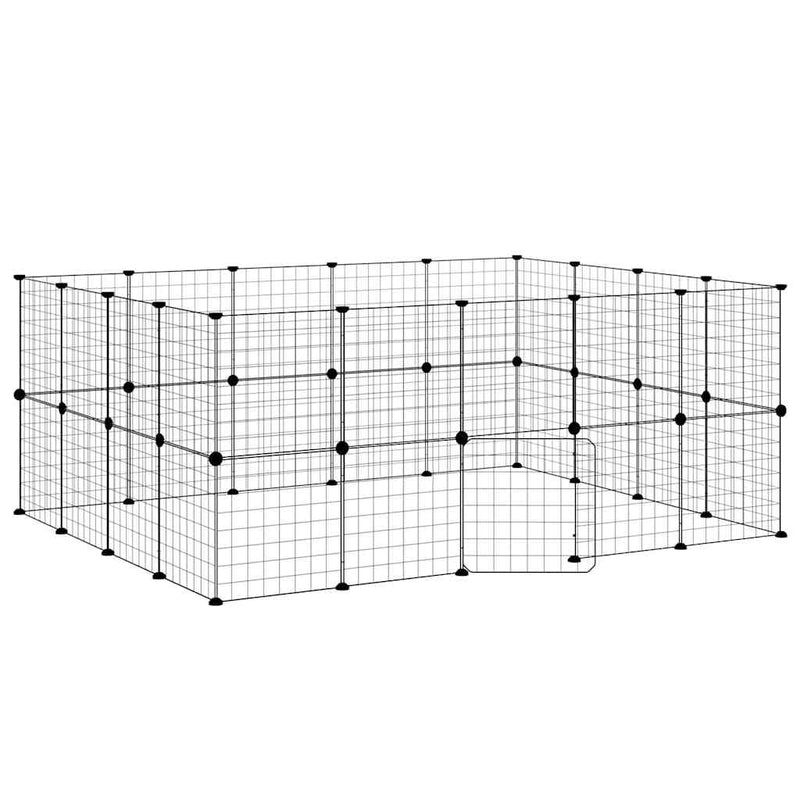 Cușcă animale de companie cu ușă 36 panouri negru 175x140x70 cm oțel