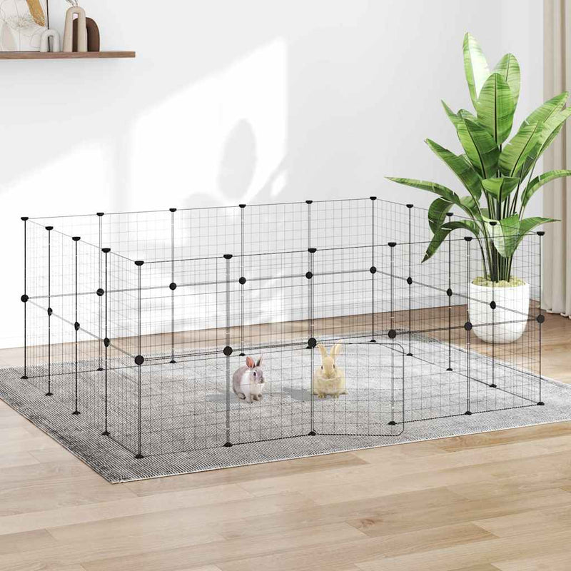 Cușcă animale de companie cu ușă 36 panouri negru 175x140x70 cm oțel