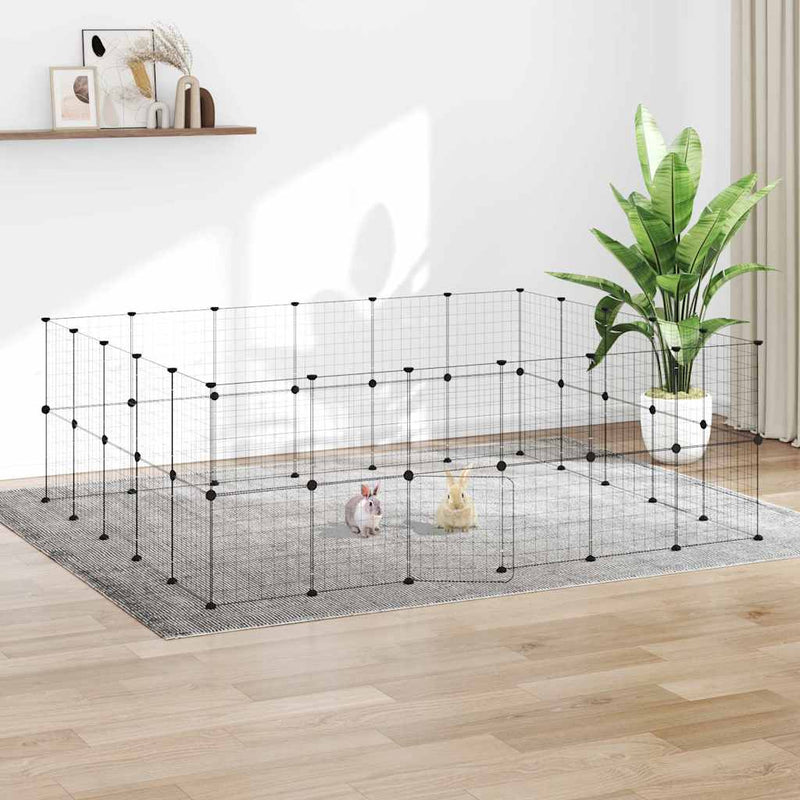Cușcă animale de companie cu ușă 44 panouri negru 210x175x70 cm oțel