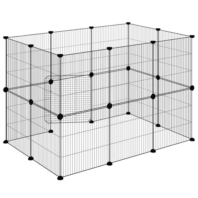 Cușcă animale de companie cu ușă 20 panouri negru 105x70x70 cm oțel