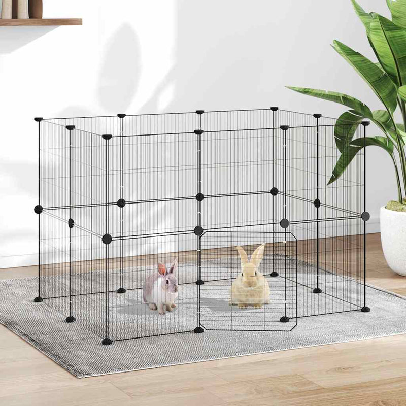 Cușcă animale de companie cu ușă 20 panouri negru 105x70x70 cm oțel
