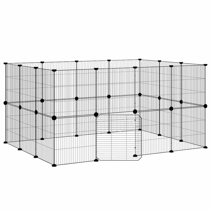 Cușcă animale de companie cu ușă 28 panouri negru 140x105x70 cm oțel