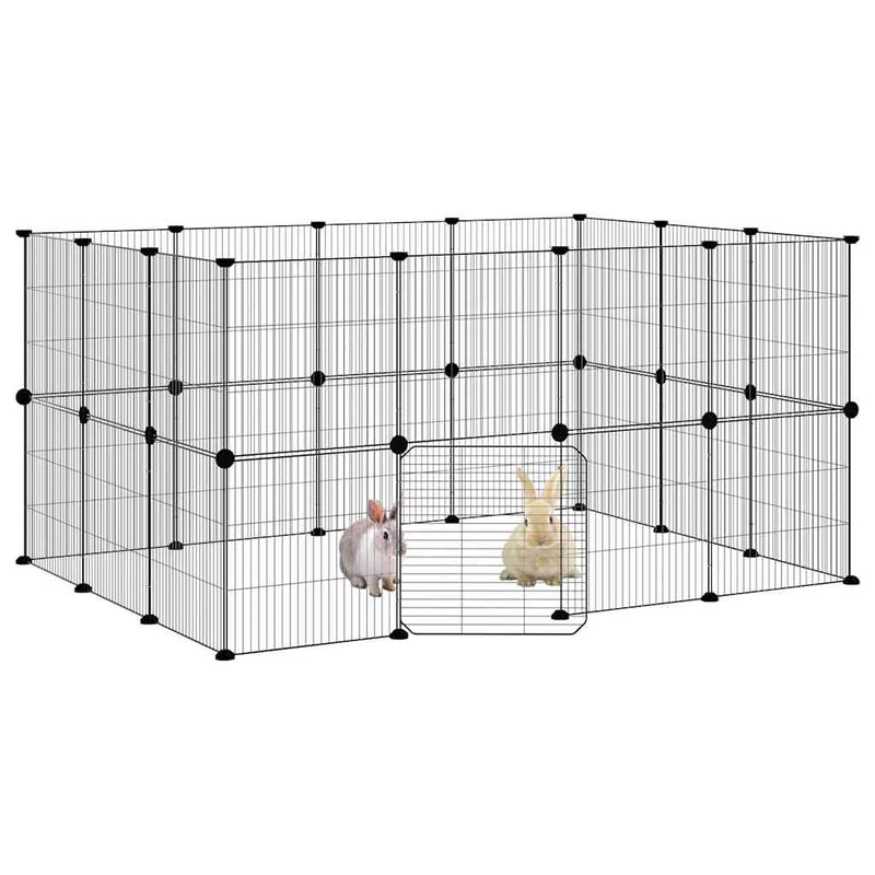 Cușcă animale de companie cu ușă 28 panouri negru 140x105x70 cm oțel