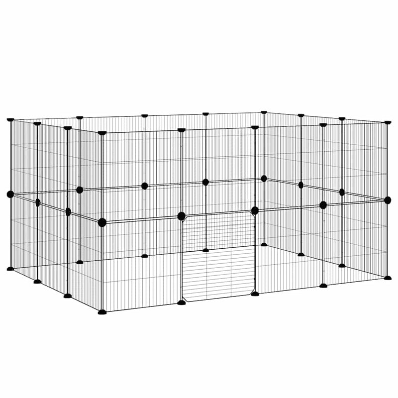 Cușcă animale de companie cu ușă 28 panouri negru 140x105x70 cm oțel