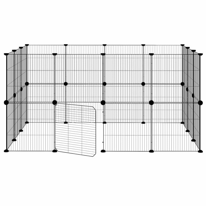 Cușcă animale de companie cu ușă 28 panouri negru 140x105x70 cm oțel