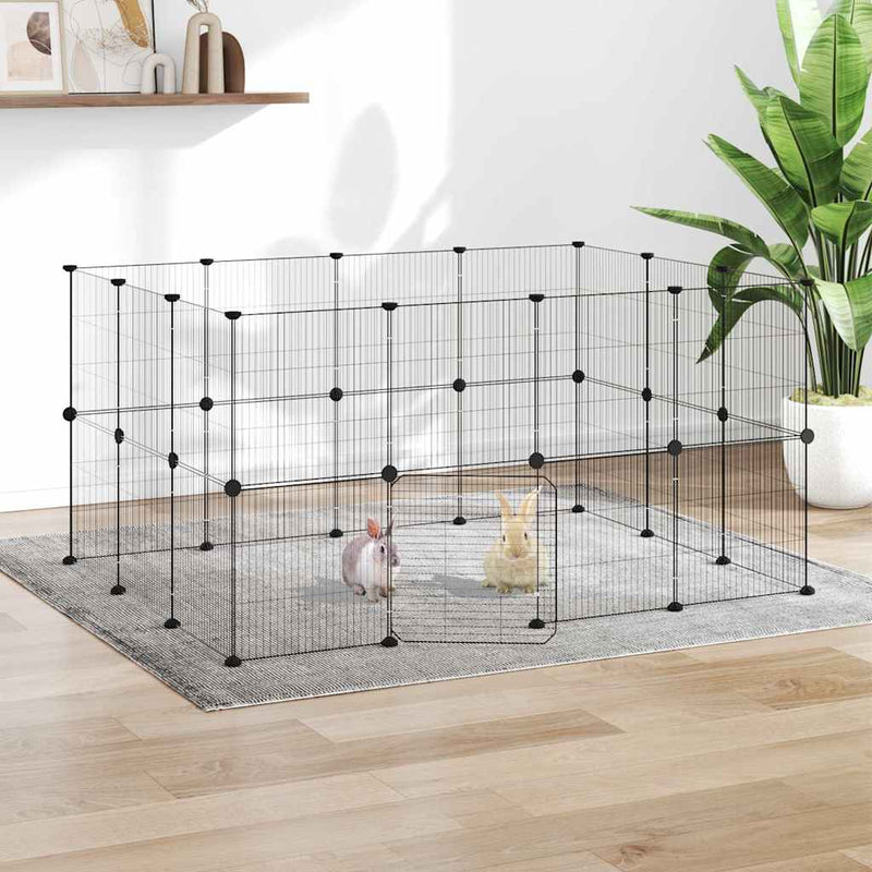 Cușcă animale de companie cu ușă 28 panouri negru 140x105x70 cm oțel