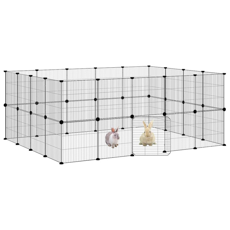 Cușcă animale de companie cu ușă 36 panouri negru 175x140x70 cm oțel