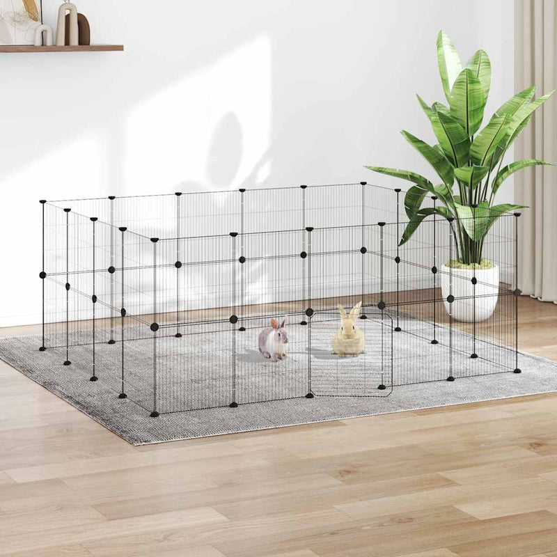 Cușcă animale de companie cu ușă 36 panouri negru 175x140x70 cm oțel