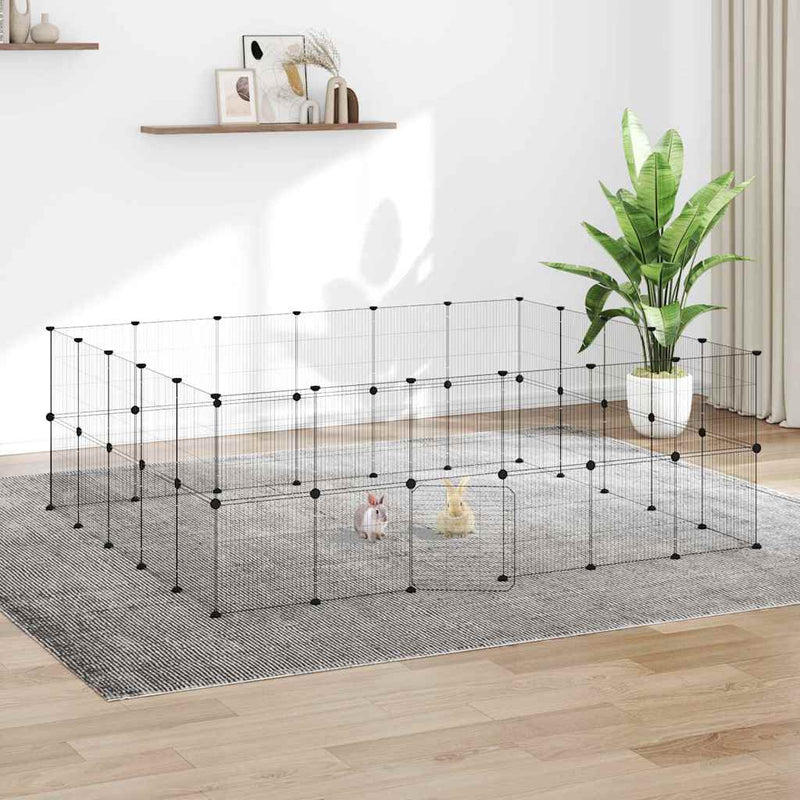 Cușcă animale de companie cu ușă 44 panouri negru 210x175x70 cm oțel
