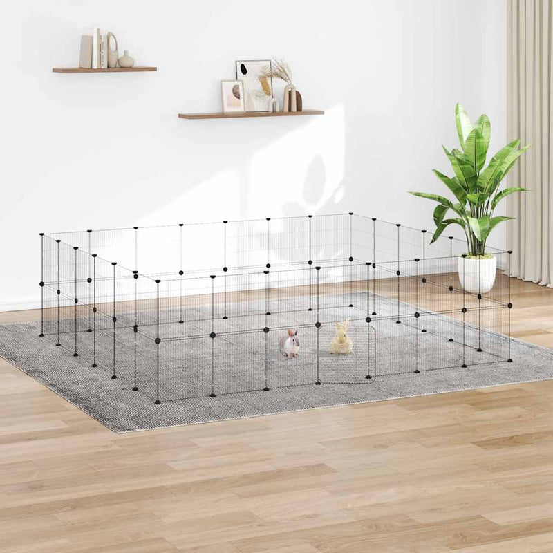 Cușcă animale de companie cu ușă 52 panouri negru 245x210x70 cm oțel