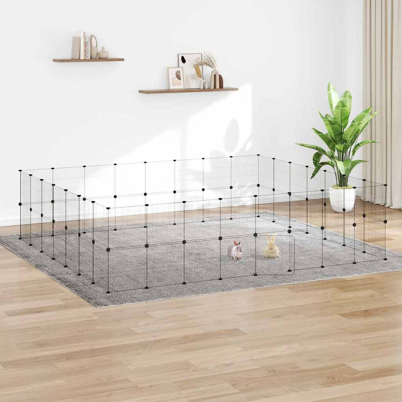 Cușcă animale de companie cu ușă 60 panouri negru 280x245x70 cm oțel
