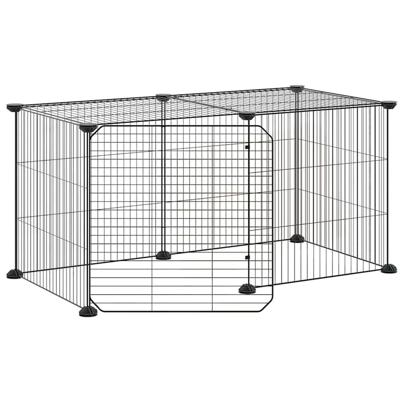 Cușcă animale de companie cu ușă, 8 panouri, negru 70x35x35cm oțel