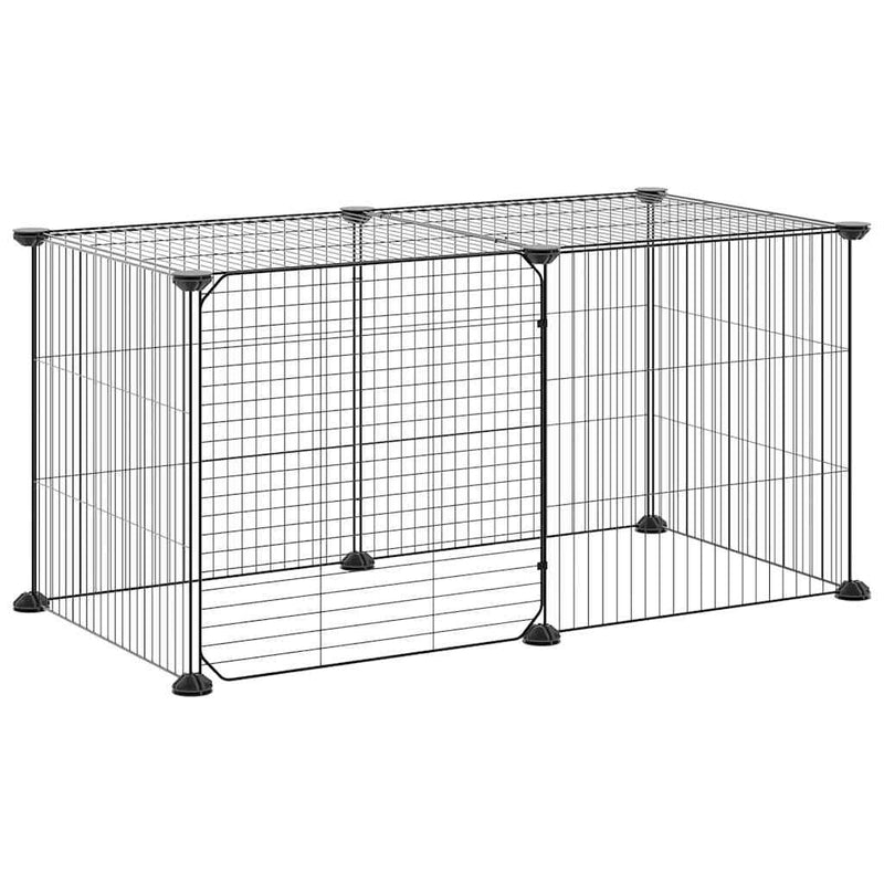 Cușcă animale de companie cu ușă, 8 panouri, negru 70x35x35cm oțel