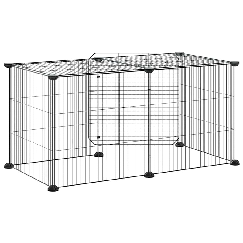 Cușcă animale de companie cu ușă, 8 panouri, negru 70x35x35cm oțel