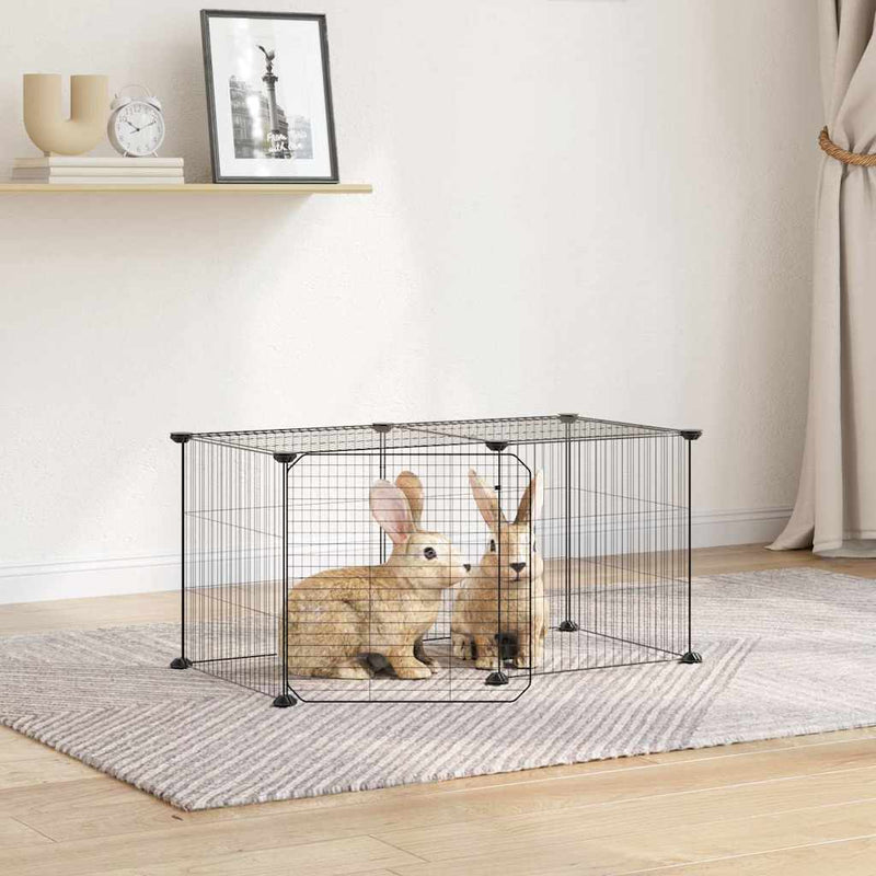Cușcă animale de companie cu ușă, 8 panouri, negru 70x35x35cm oțel