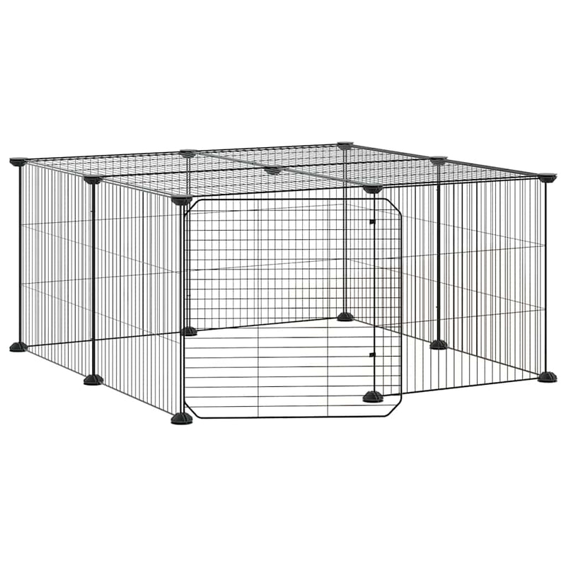 Cușcă animale de companie cu ușă 12 panouri negru 70x70x35 cm oțel