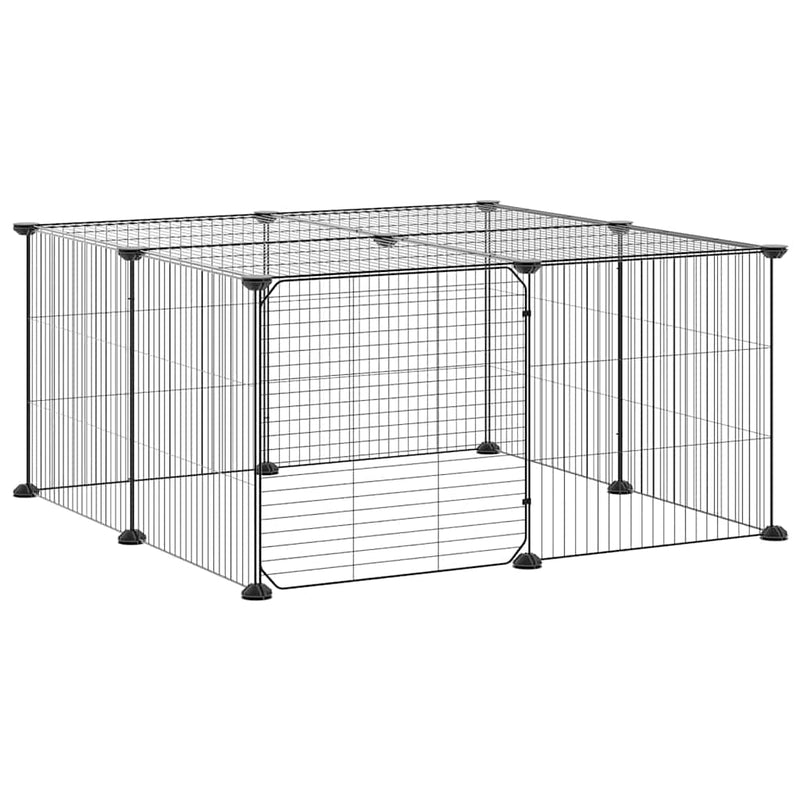 Cușcă animale de companie cu ușă 12 panouri negru 70x70x35 cm oțel
