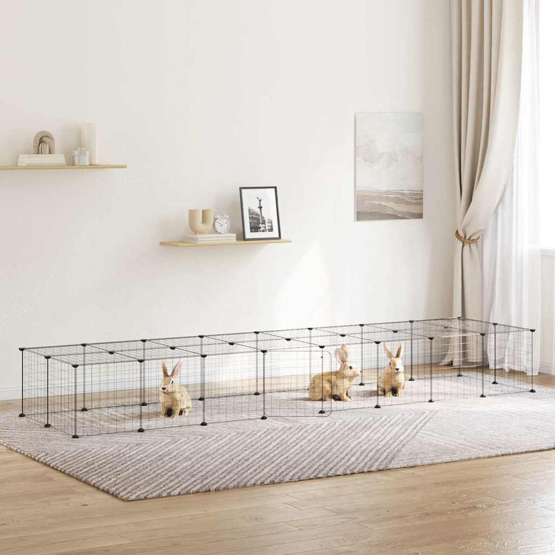Cușcă animale de companie cu ușă 36 panouri negru 280x70x35 cm oțel