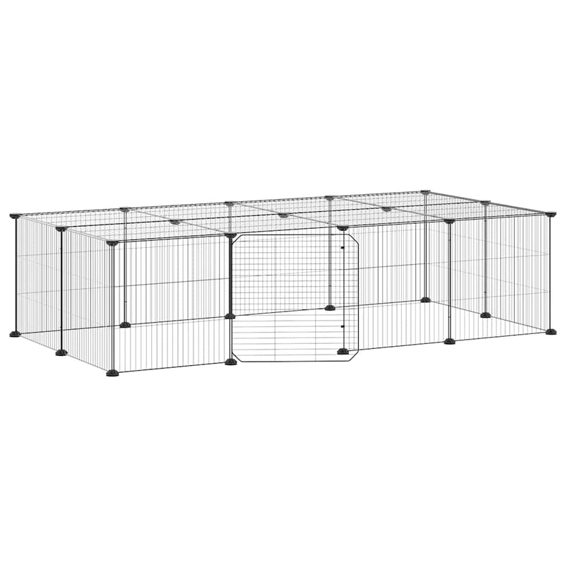 Cușcă animale de companie cu ușă 20 panouri negru 140x70x35 cm oțel