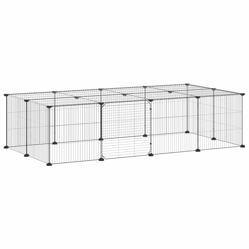 Cușcă animale de companie cu ușă 20 panouri negru 140x70x35 cm oțel