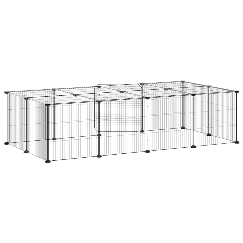 Cușcă animale de companie cu ușă 20 panouri negru 140x70x35 cm oțel