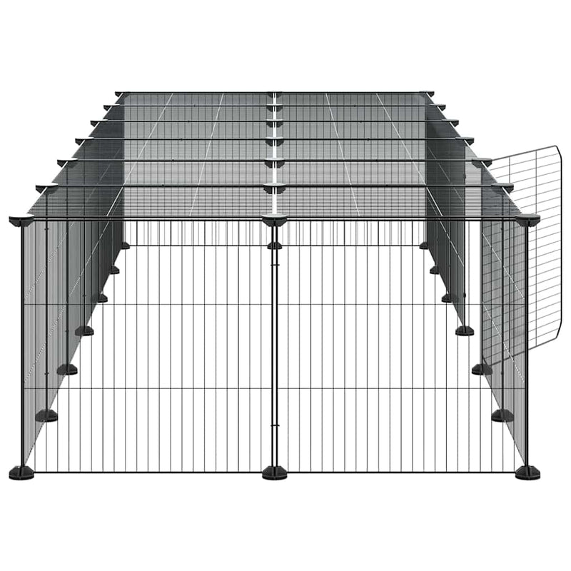Cușcă animale de companie cu ușă 28 panouri negru 210x70x35 cm oțel
