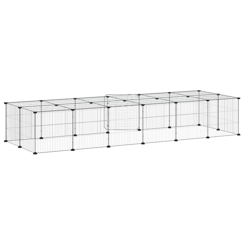 Cușcă animale de companie cu ușă 28 panouri negru 210x70x35 cm oțel
