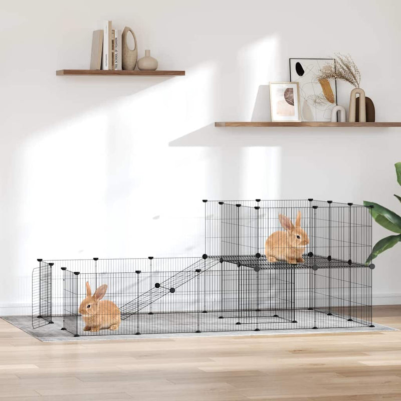 Cușcă animale de companie cu ușă 36 panouri negru 175x105x70 cm oțel