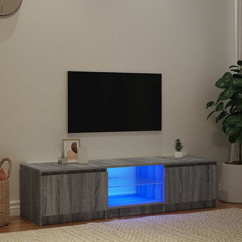 Comodă TV cu lumini LED, gri sonoma, 140x40x36 cm