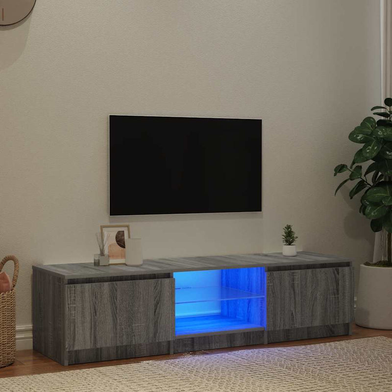 Comodă TV cu lumini LED, gri sonoma, 140x40x36 cm