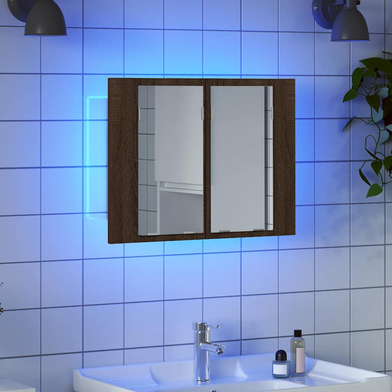 Dulap cu oglindă & LED stejar maro 60x12x45 cm lemn compozit