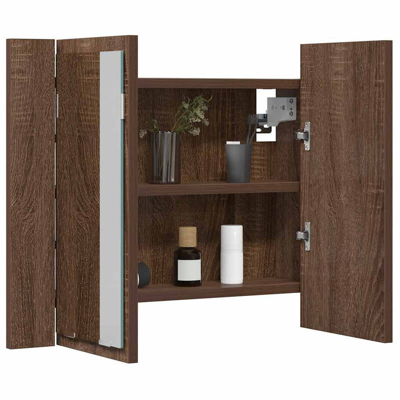 Dulap cu oglindă & LED stejar maro 60x12x45 cm lemn compozit