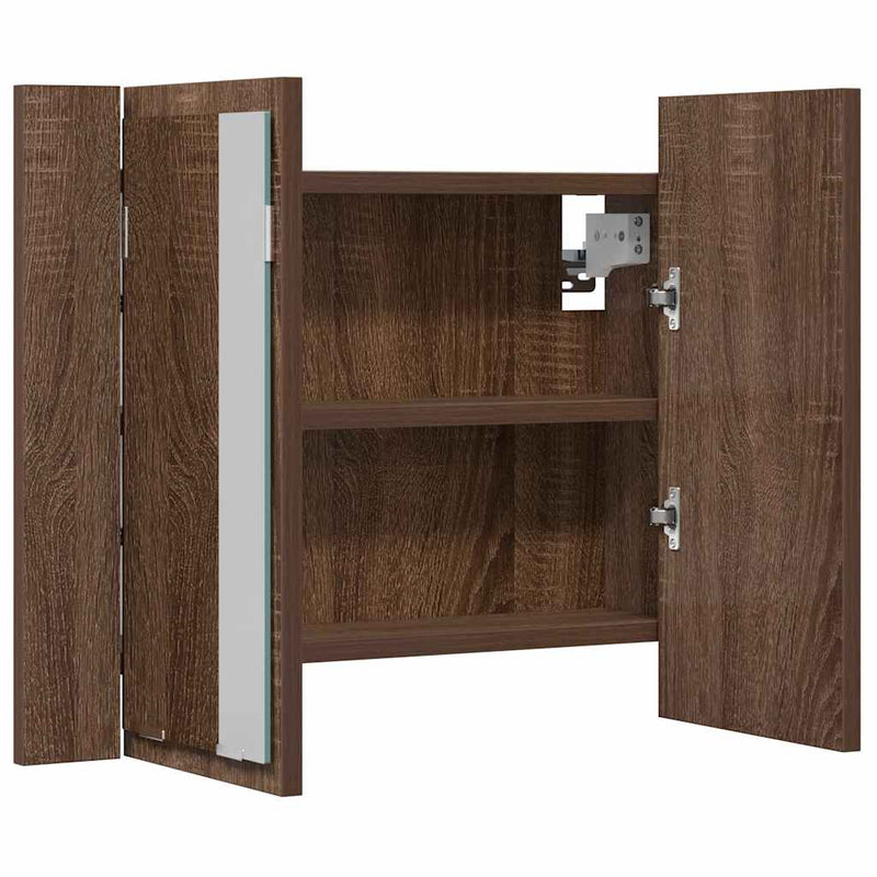 Dulap cu oglindă & LED stejar maro 60x12x45 cm lemn compozit
