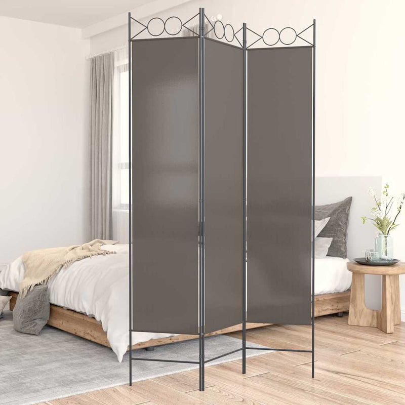Paravan de cameră cu 3 panouri, antracit, 120x200 cm, textil