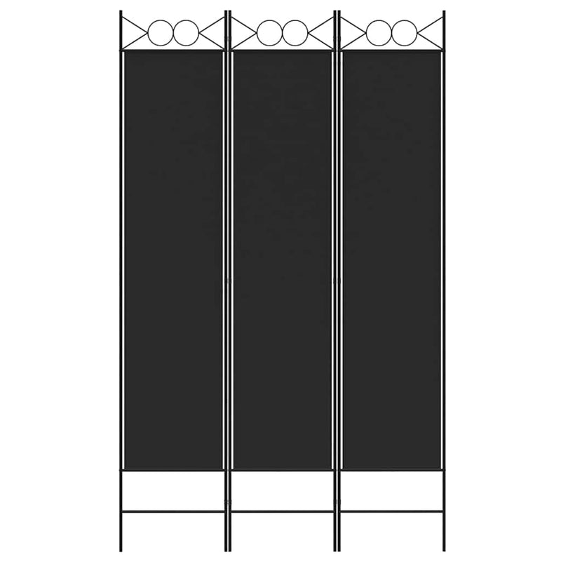 Paravan de cameră cu 3 panouri, negru, 120x200 cm, textil
