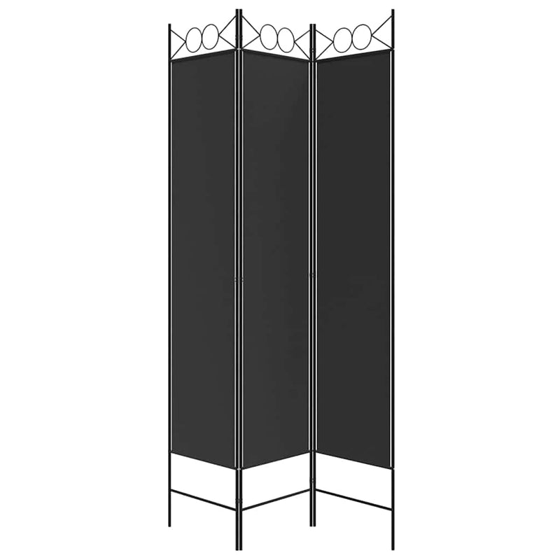 Paravan de cameră cu 3 panouri, negru, 120x200 cm, textil