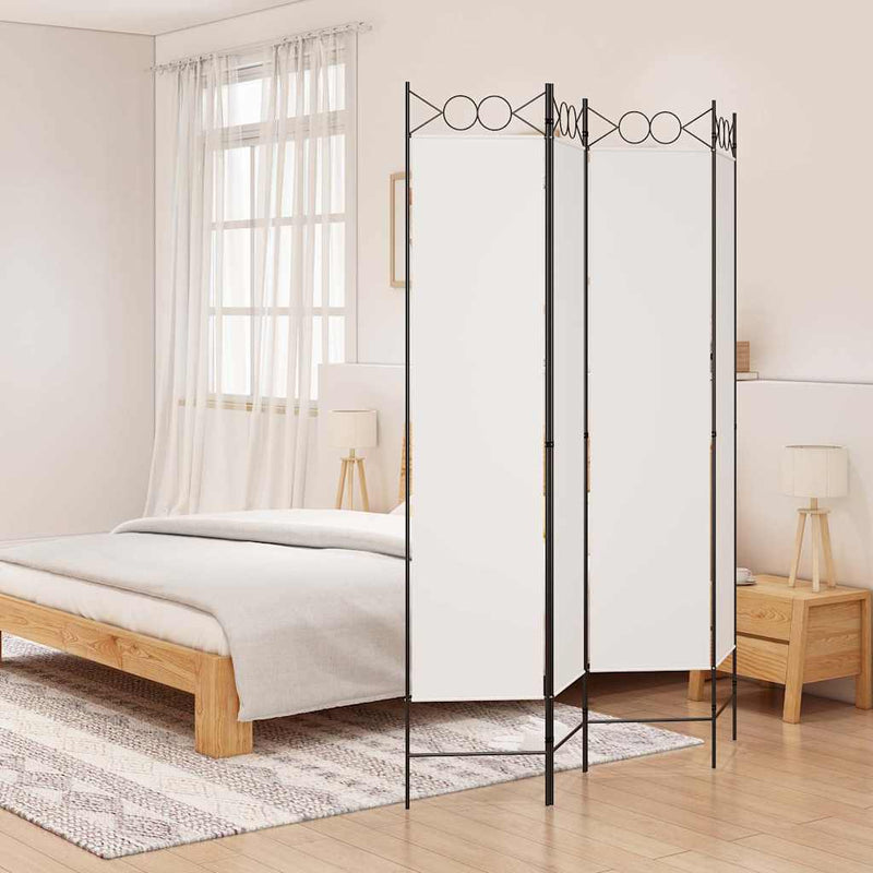 Paravan de cameră cu 4 panouri, alb, 160x200 cm, textil