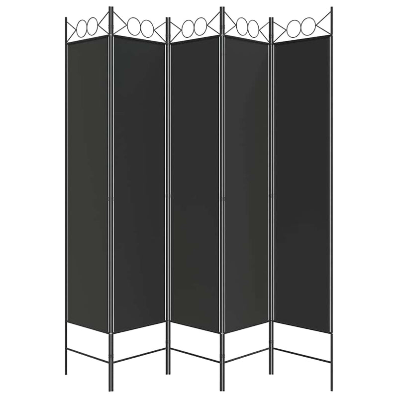 Paravan de cameră cu 5 panouri, negru, 200x200 cm, textil