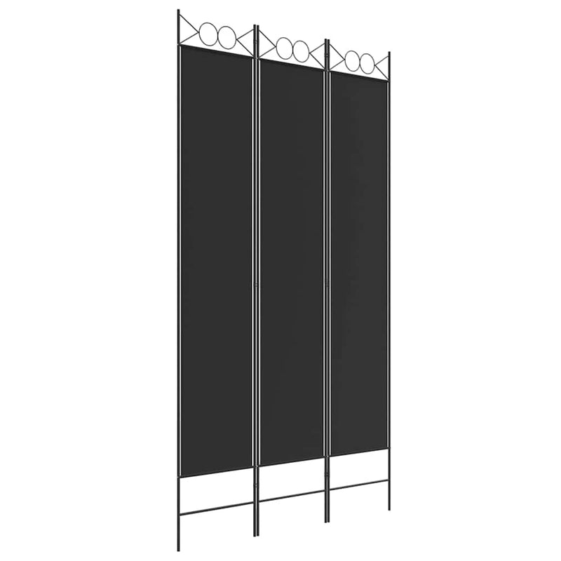 Paravan de cameră cu 3 panouri, negru, 120x220 cm, textil