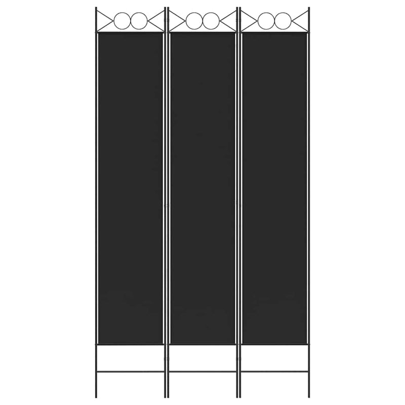 Paravan de cameră cu 3 panouri, negru, 120x220 cm, textil