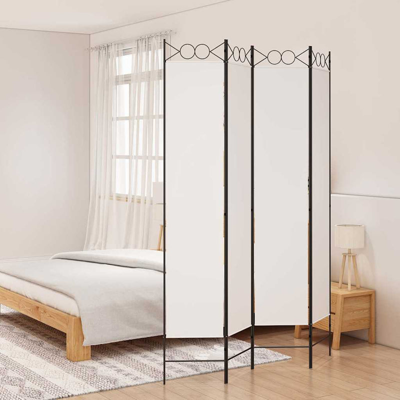 Paravan de cameră cu 4 panouri, alb, 160x220 cm, textil