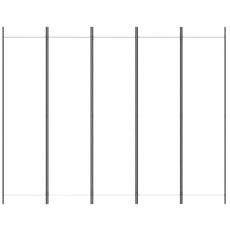 Paravan de cameră cu 5 panouri, alb, 250x200 cm, textil