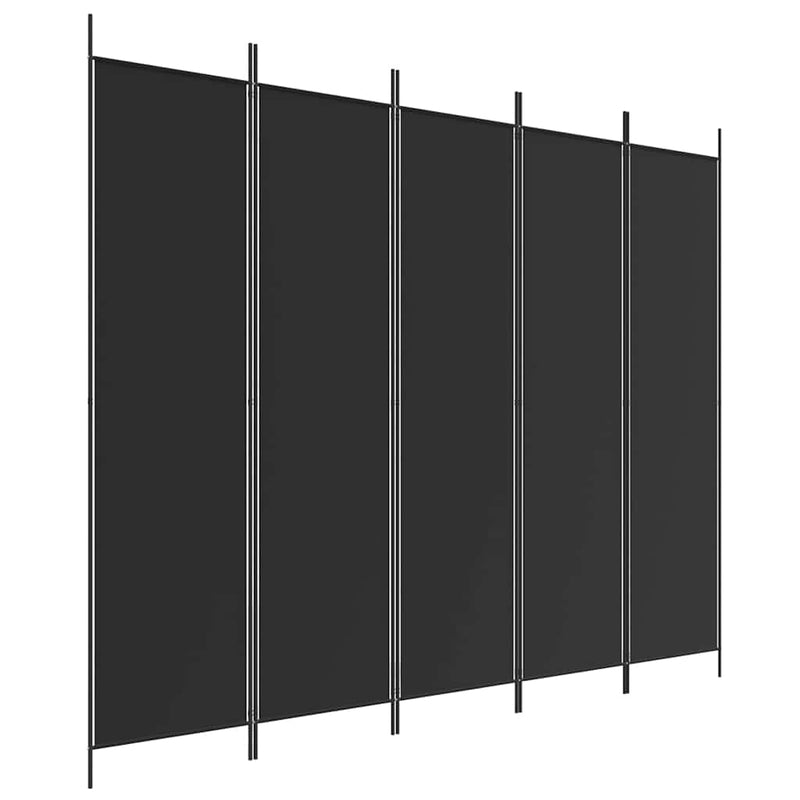 Paravan de cameră cu 5 panouri, negru, 250x200 cm, textil