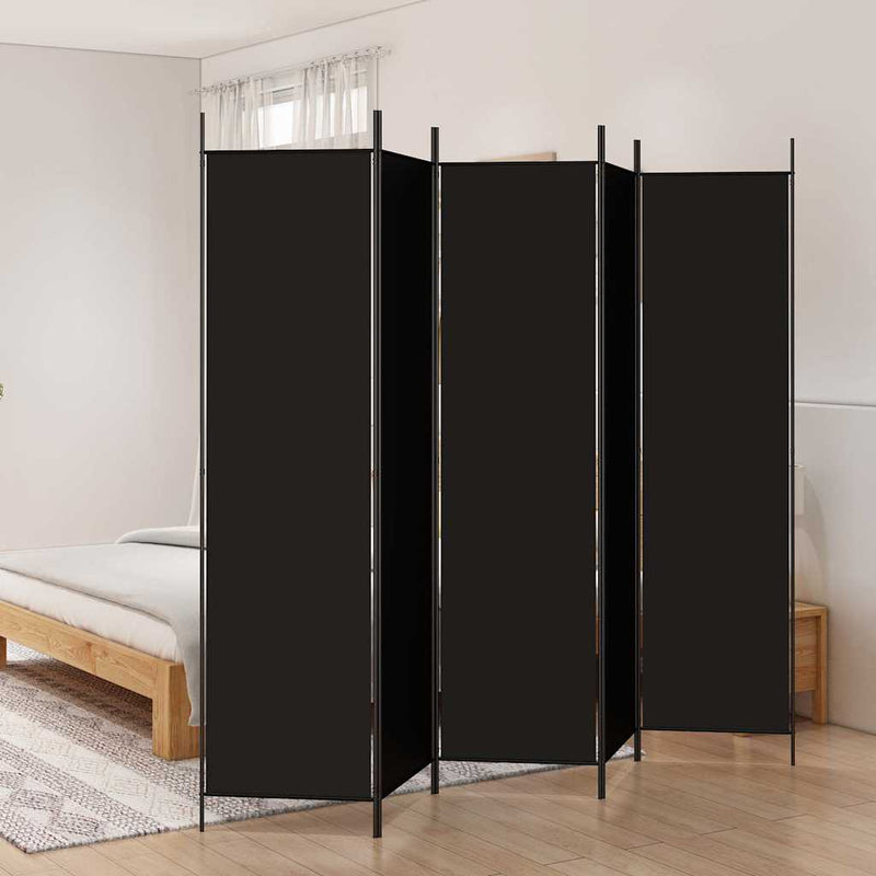Paravan de cameră cu 5 panouri, negru, 250x200 cm, textil